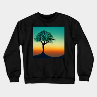 Solitary stylized tree at sunset with interesting branch pattern. Crewneck Sweatshirt